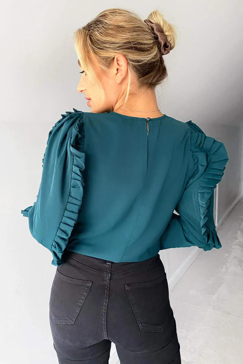 Teal Pleated Long Sleeve Top sold by AX Paris product image thumbnail 4
