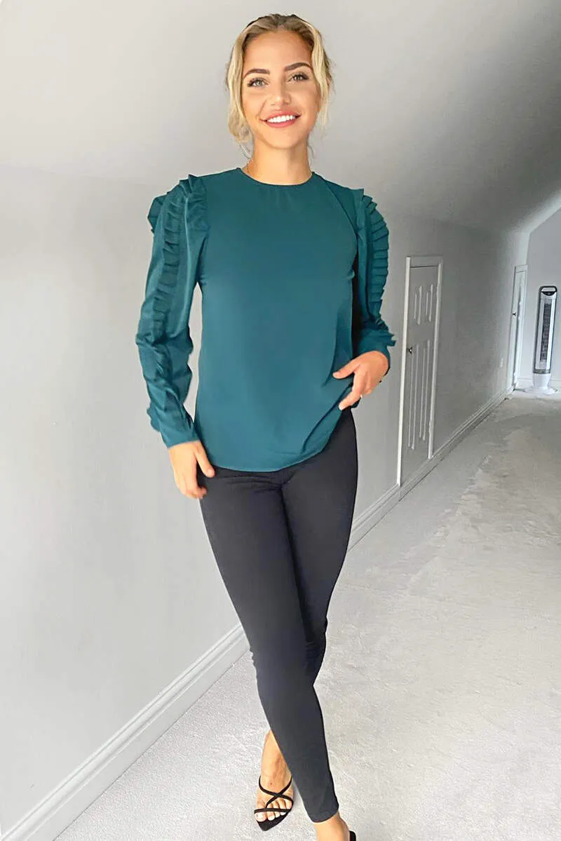 Teal Pleated Long Sleeve Top sold by AX Paris product image thumbnail 2