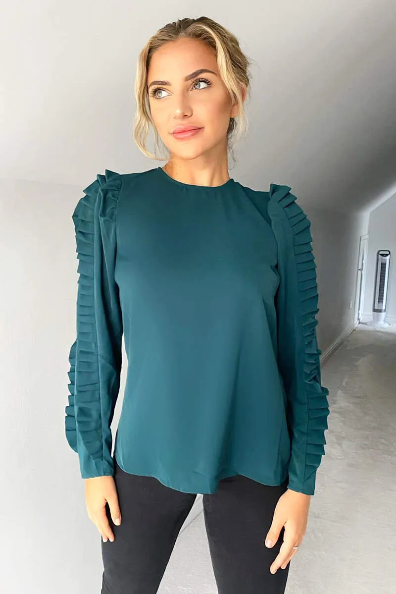 Teal Pleated Long Sleeve Top sold by AX Paris product image thumbnail 3