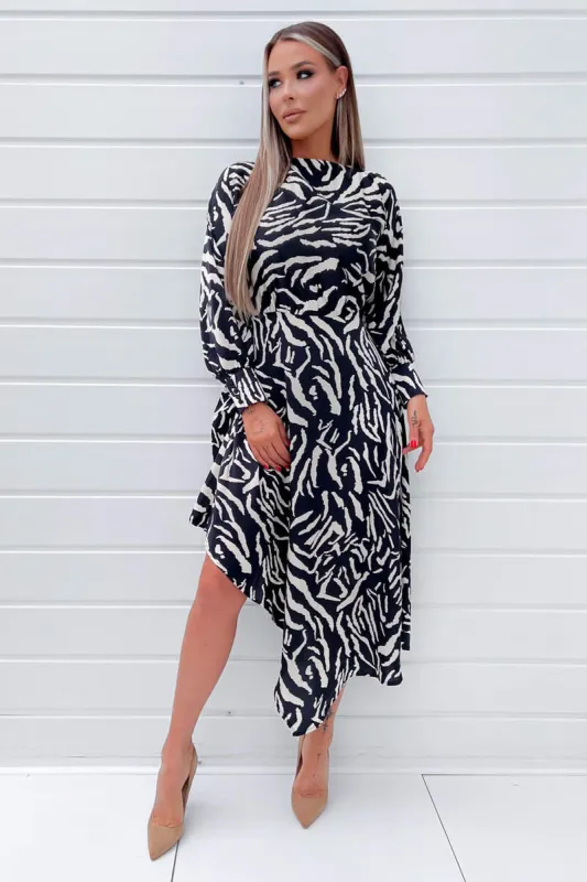 Black Animal Print High Low Skirt Midi Dress sold by AX Paris