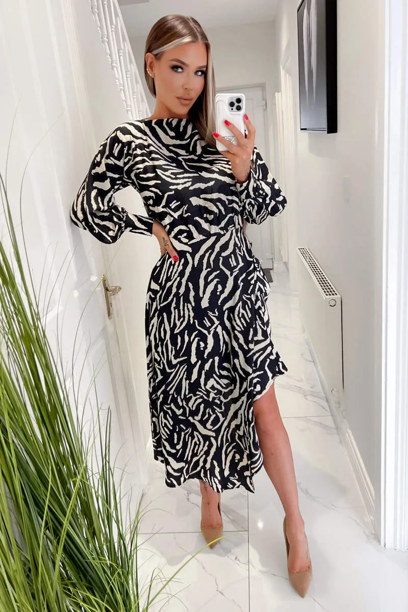 Black Animal Print High Low Skirt Midi Dress sold by AX Paris product image thumbnail 2