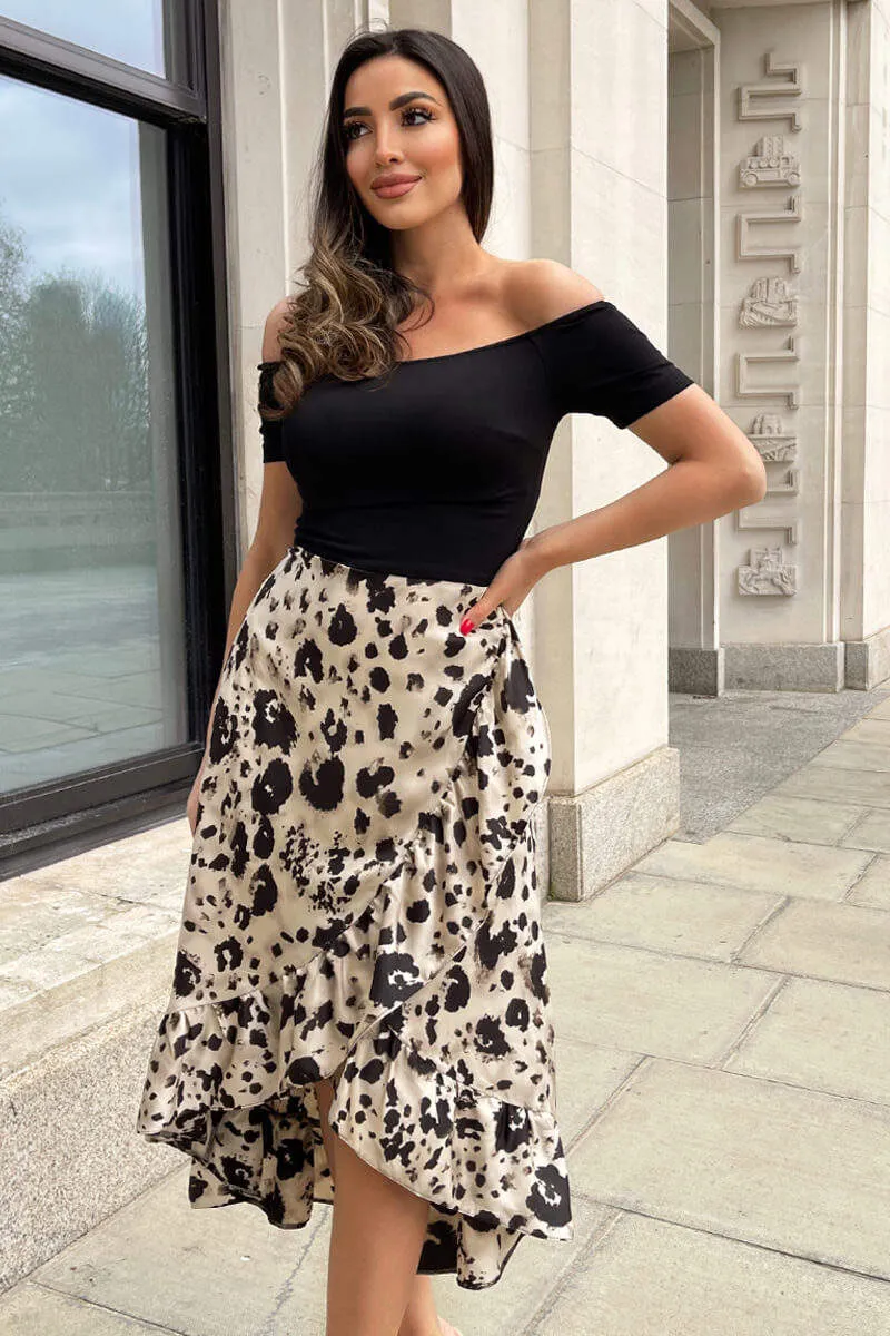 Black and Stone Printed 2 in 1 Bardot Midi Dress sold by AX Paris product image thumbnail 3