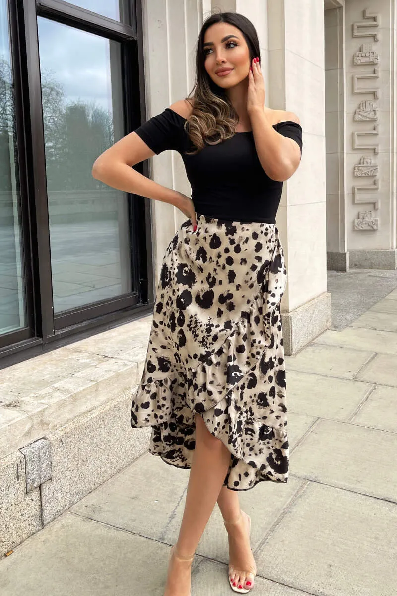 Black and Stone Printed 2 in 1 Bardot Midi Dress sold by AX Paris product image thumbnail 4