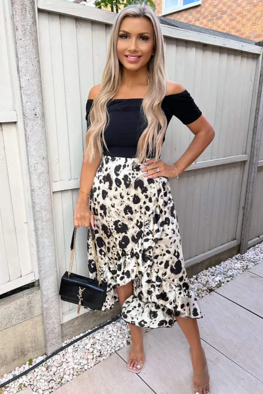 Black and Stone Printed 2 in 1 Bardot Midi Dress sold by AX Paris