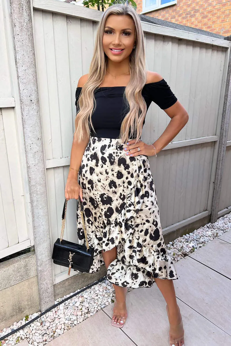 Black and Stone Printed 2 in 1 Bardot Midi Dress sold by AX Paris