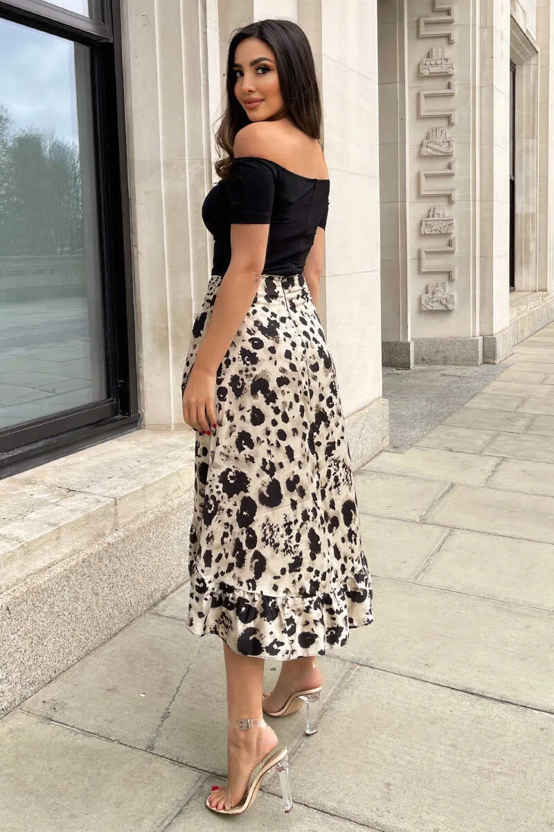 Black and Stone Printed 2 in 1 Bardot Midi Dress sold by AX Paris product image thumbnail 5