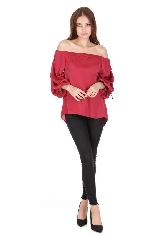 Wine Off The Shoulder Sleeve Detail Top sold by AX Paris product image thumbnail 2