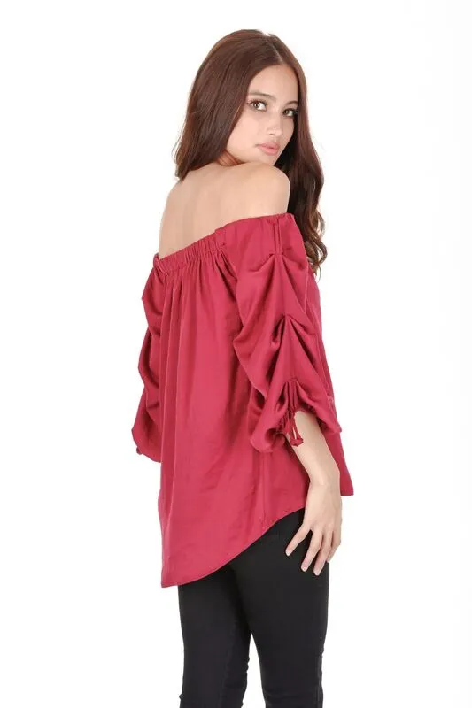 Wine Off The Shoulder Sleeve Detail Top sold by AX Paris product image thumbnail 3