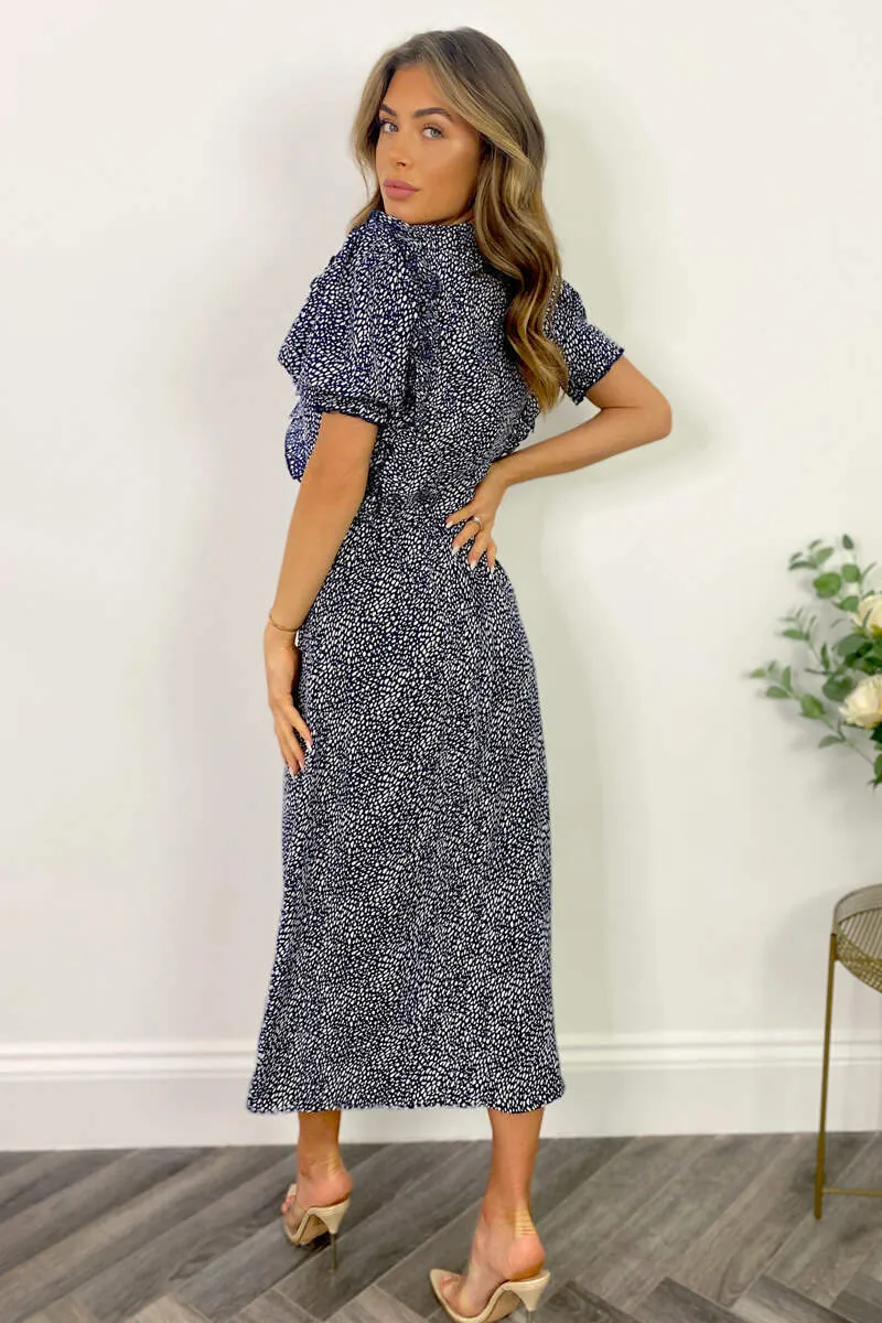 Navy And White Printed Ruffle Front Midi Dress sold by AX Paris product image thumbnail 5