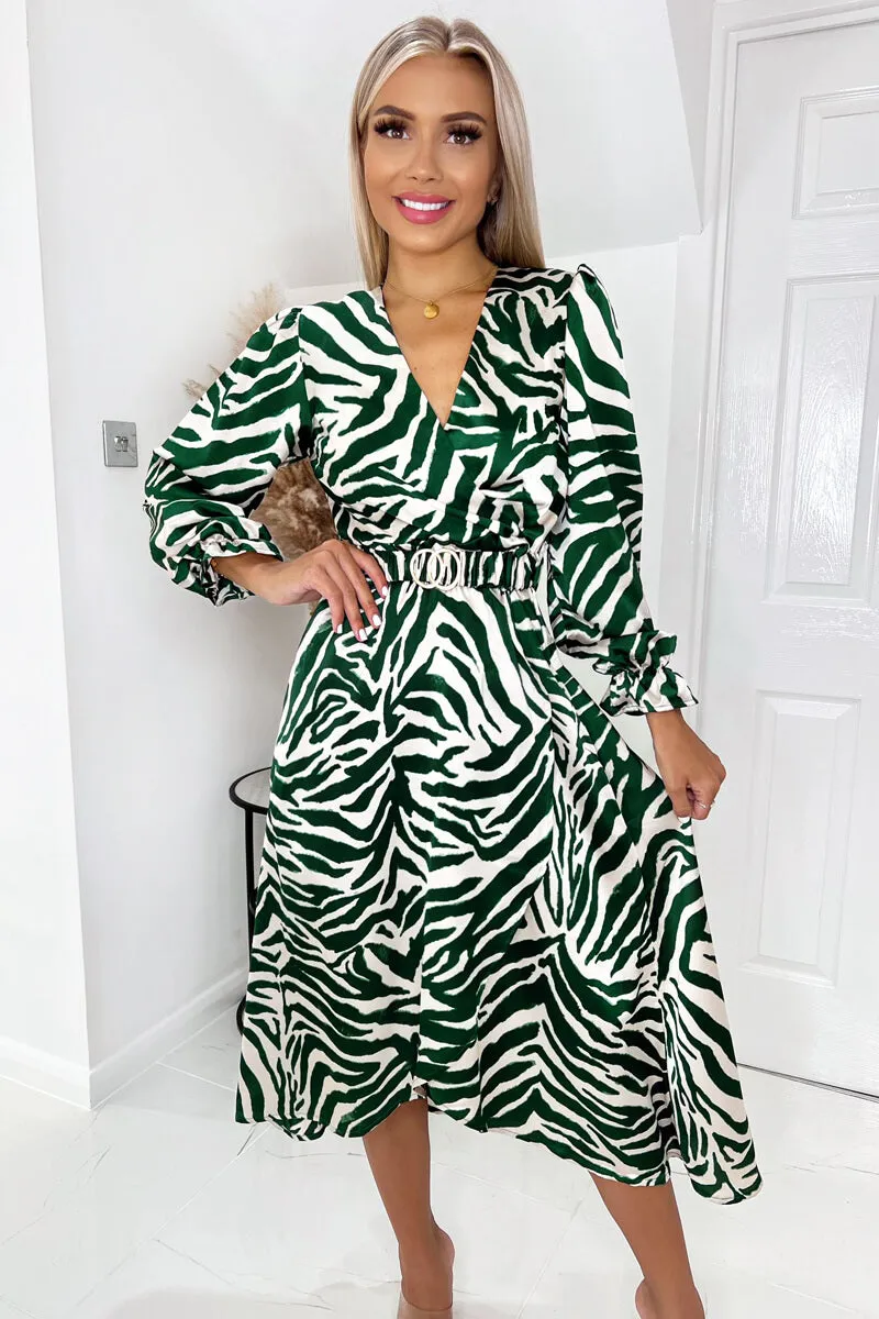 Green Animal Printed Belted Midi Dress sold by AX Paris product image thumbnail 2