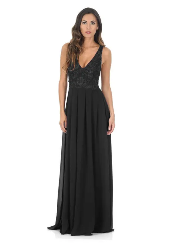 Black V Front Lace Top Maxi Dress sold by AX Paris