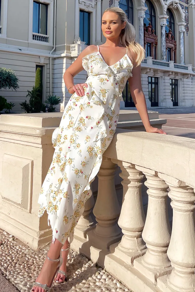 Cream Floral Printed Strappy Frill Hem Midi Dress sold by AX Paris product image thumbnail 3