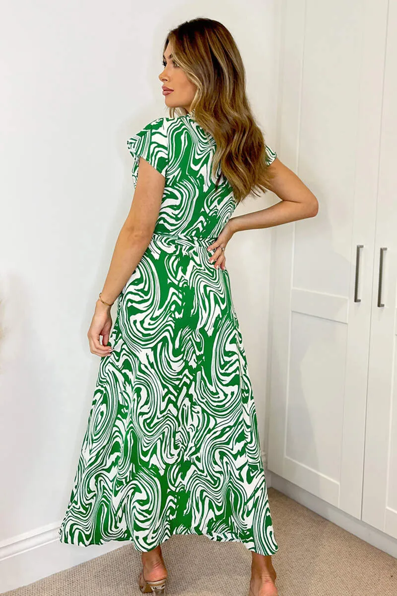 Green Printed Short Sleeve Belted Midi Shirt Dress sold by AX Paris product image thumbnail 3