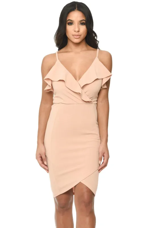 Blush Wrap Over Dress Featuring Frill Detail sold by AX Paris