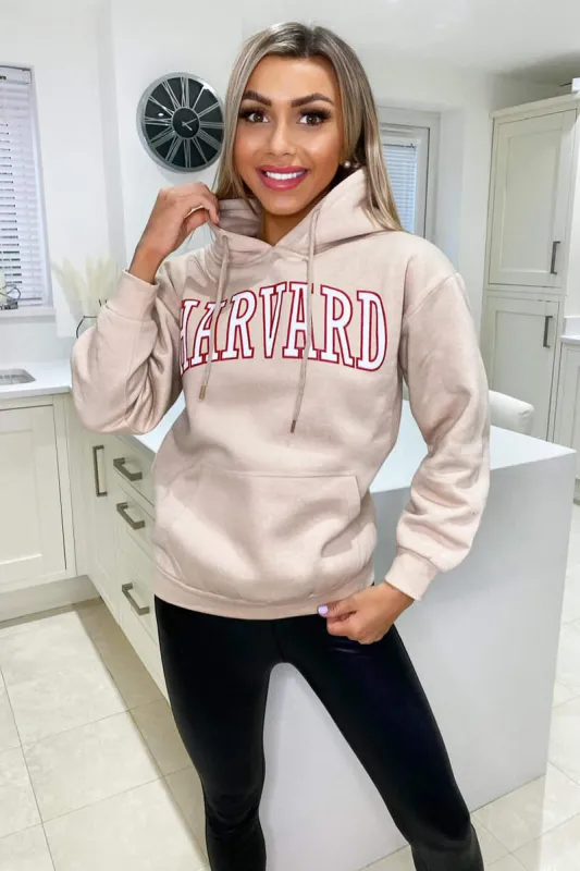 Stone Harvard Printed Hoodie sold by AX Paris