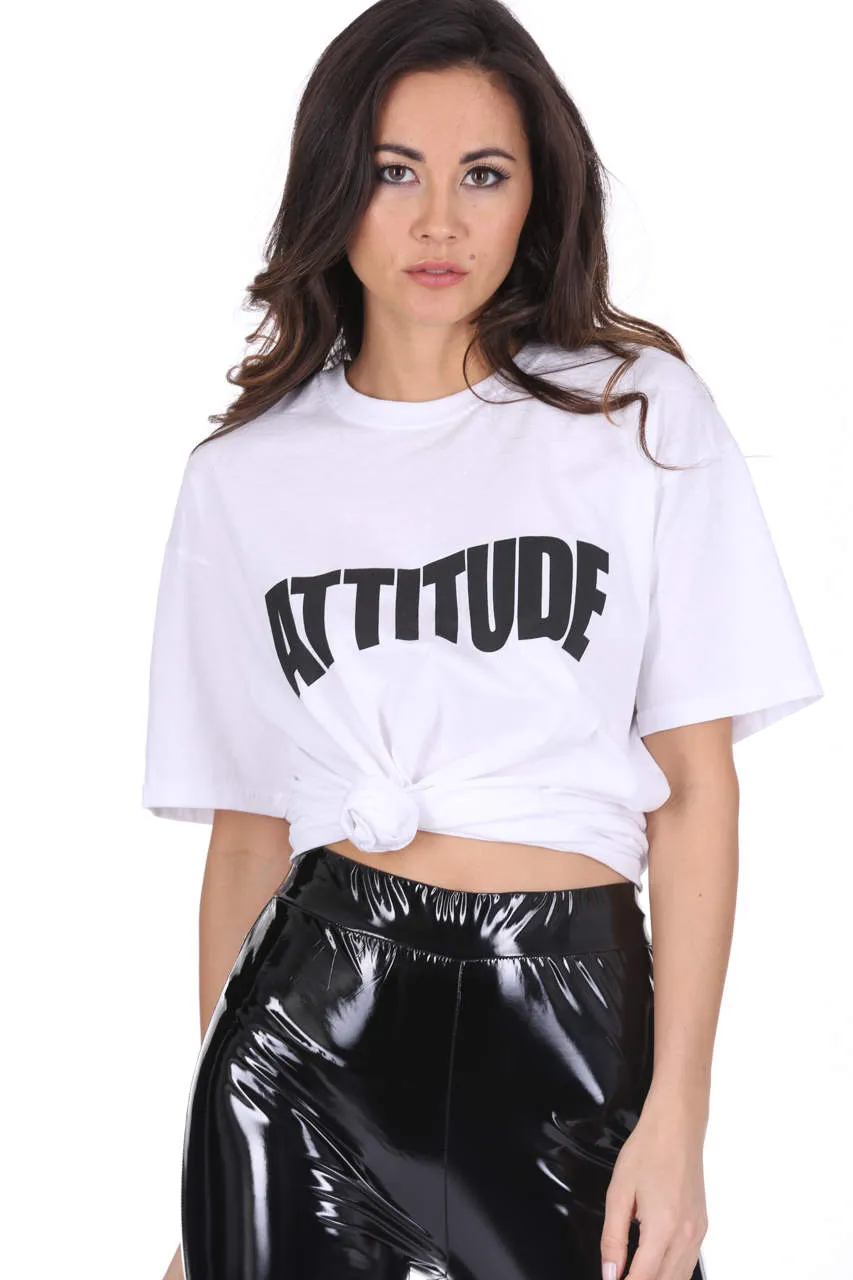 White Attitude Slogan T-Shirt sold by AX Paris