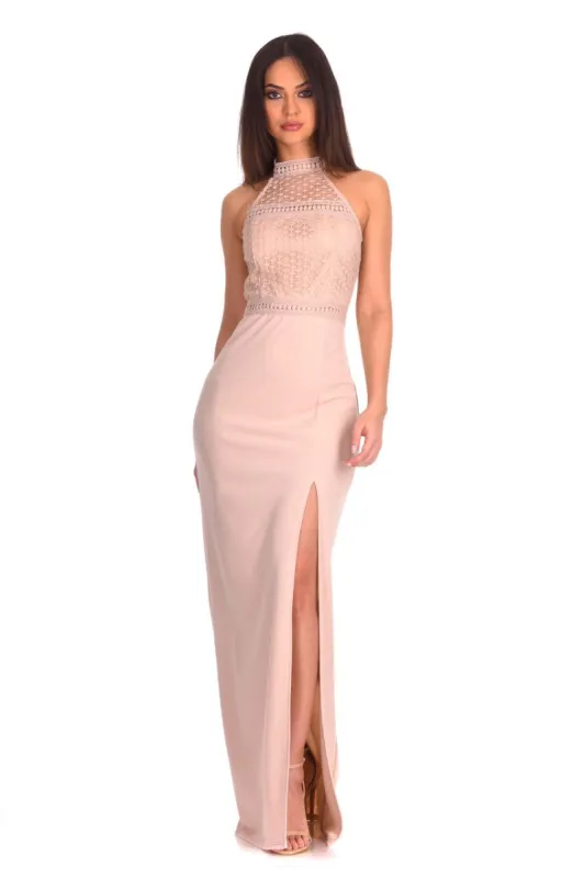 Nude Crochet Top High Neck Maxi Dress sold by AX Paris