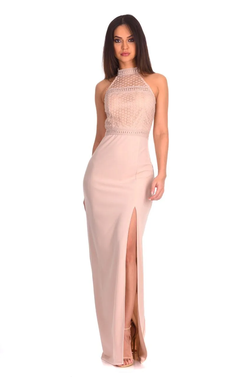 Nude Crochet Top High Neck Maxi Dress sold by AX Paris