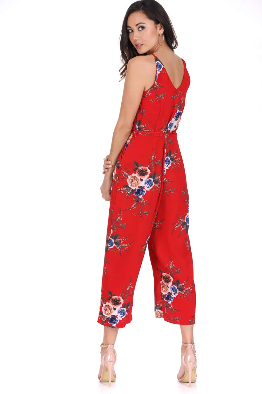 Red Floral Culotte Jumpsuit sold by AX Paris product image thumbnail 3