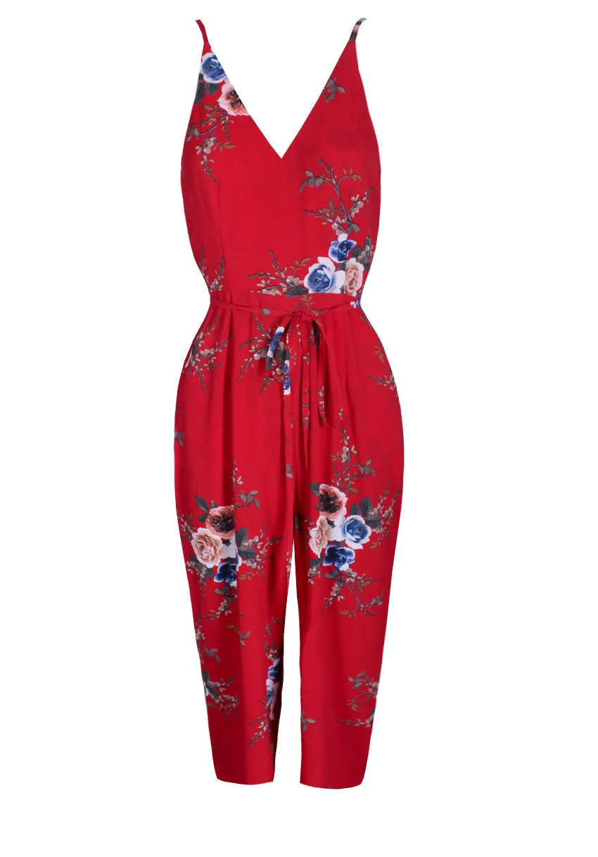 Red Floral Culotte Jumpsuit sold by AX Paris product image thumbnail 4