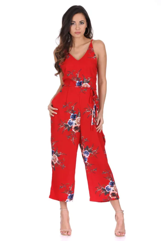 Red Floral Culotte Jumpsuit sold by AX Paris