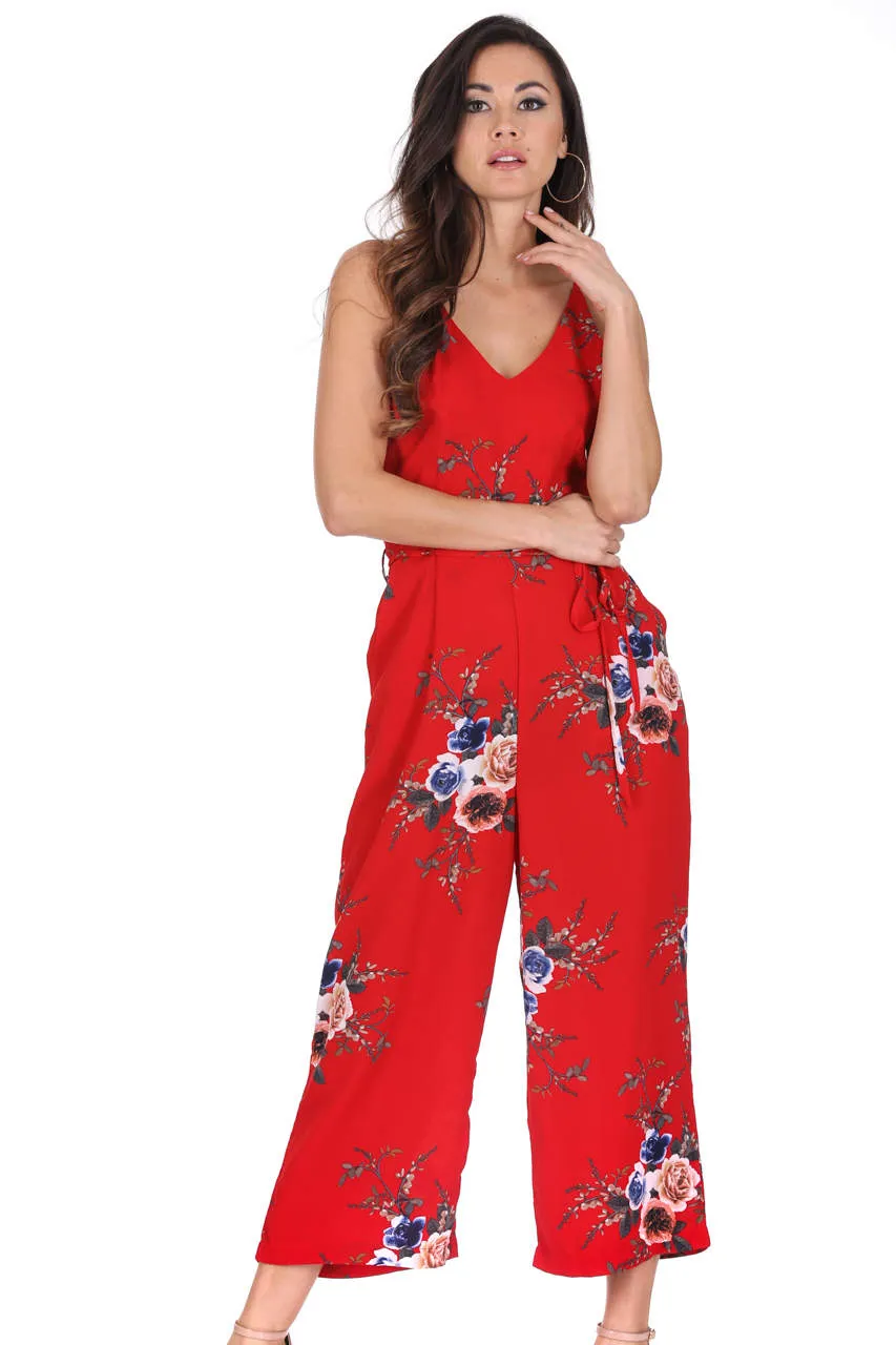 Red Floral Culotte Jumpsuit sold by AX Paris product image thumbnail 2