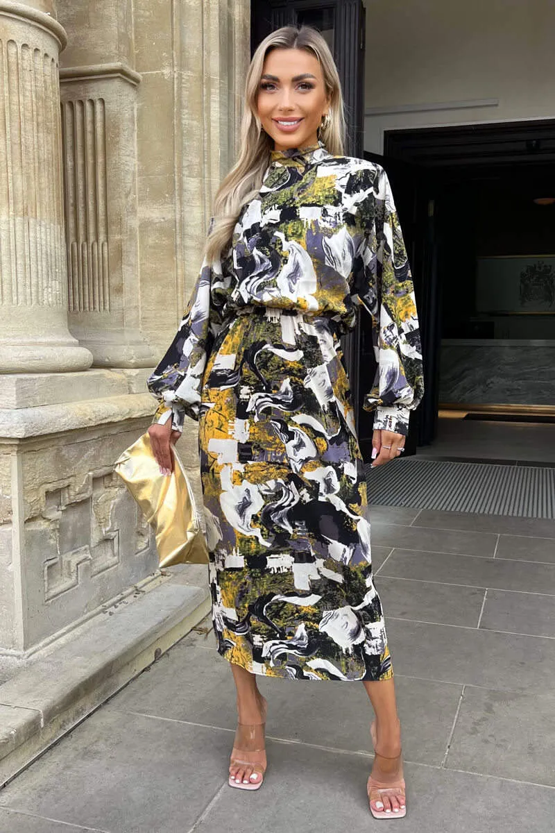 Multi Printed High Neck Balloon Sleeve Midi Dress sold by AX Paris