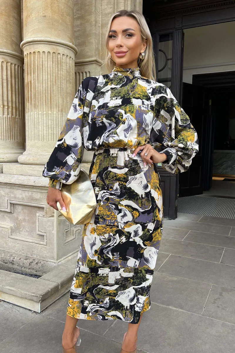 Multi Printed High Neck Balloon Sleeve Midi Dress sold by AX Paris product image thumbnail 2
