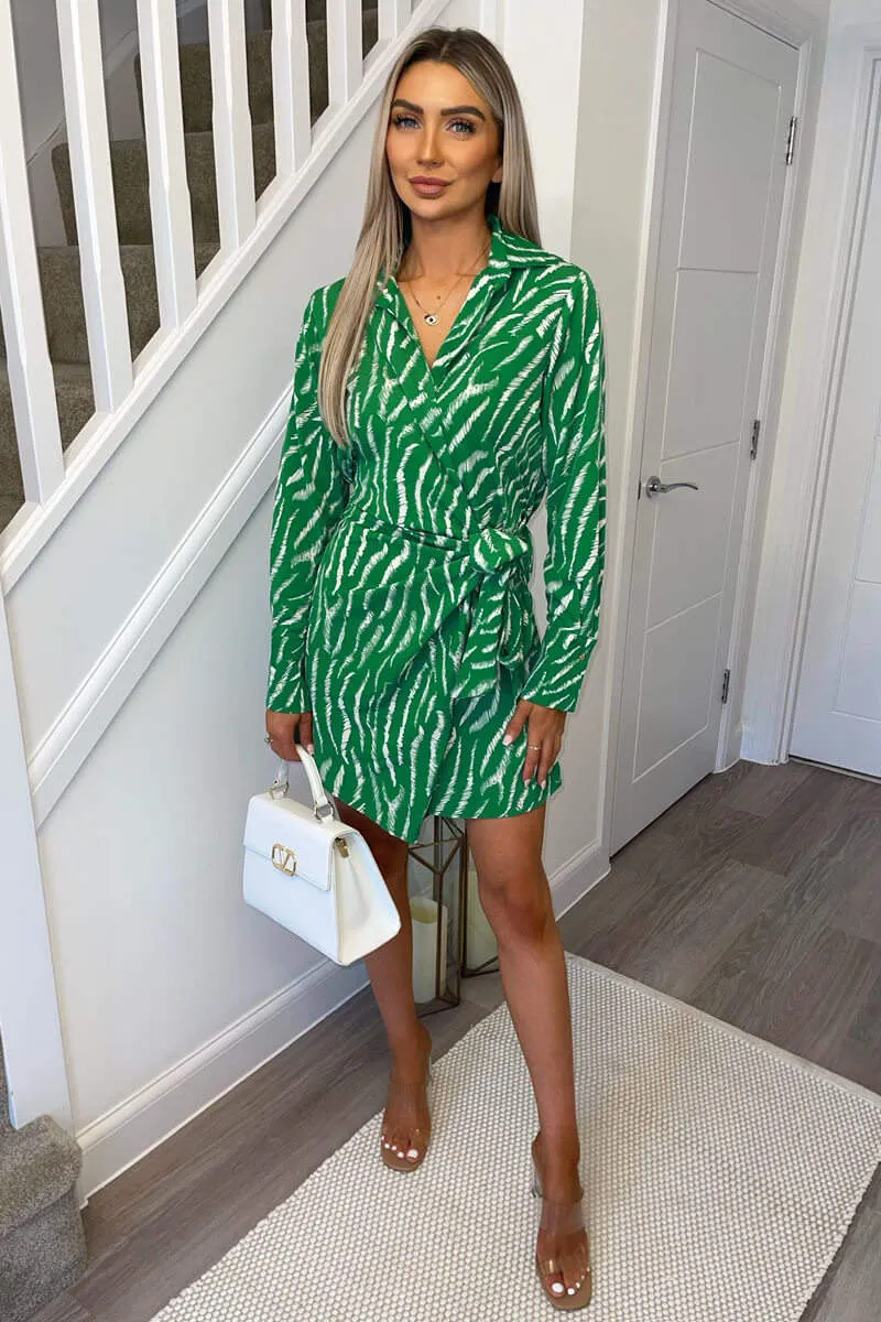 Green And White Animal Print Wrap Mini Dress sold by AX Paris product image thumbnail 3