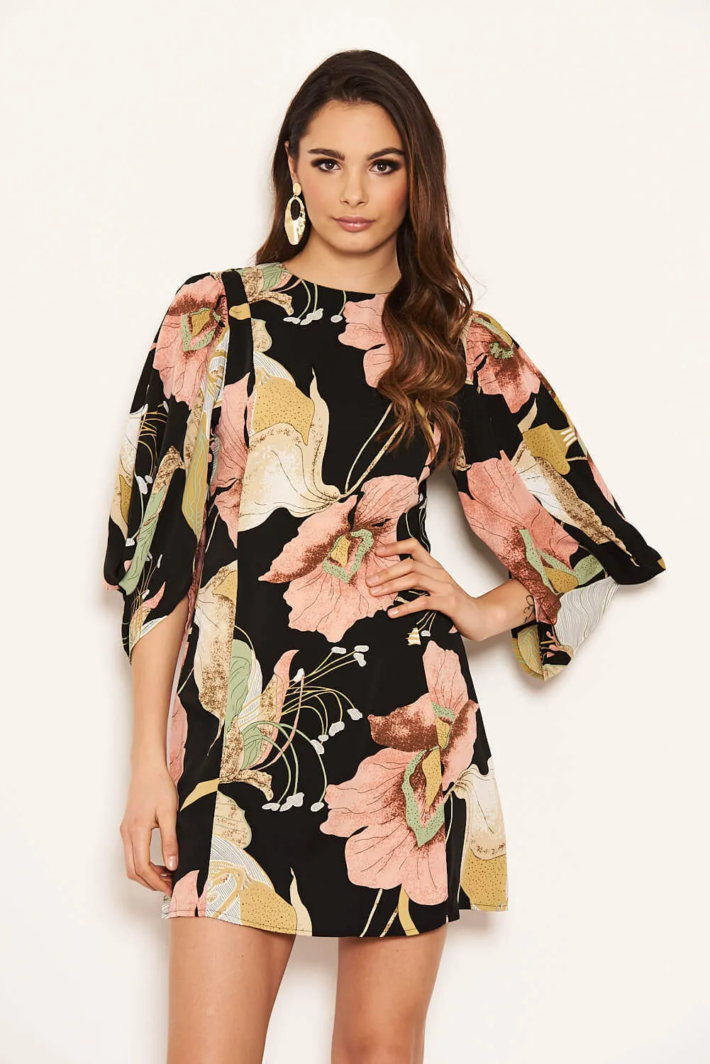 Black Floral Sleeve Detail Dress sold by AX Paris product image thumbnail 3
