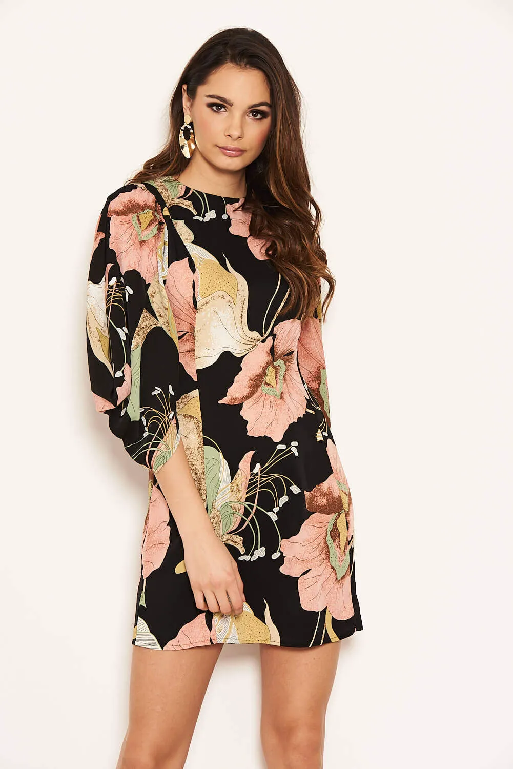 Black Floral Sleeve Detail Dress sold by AX Paris product image thumbnail 5