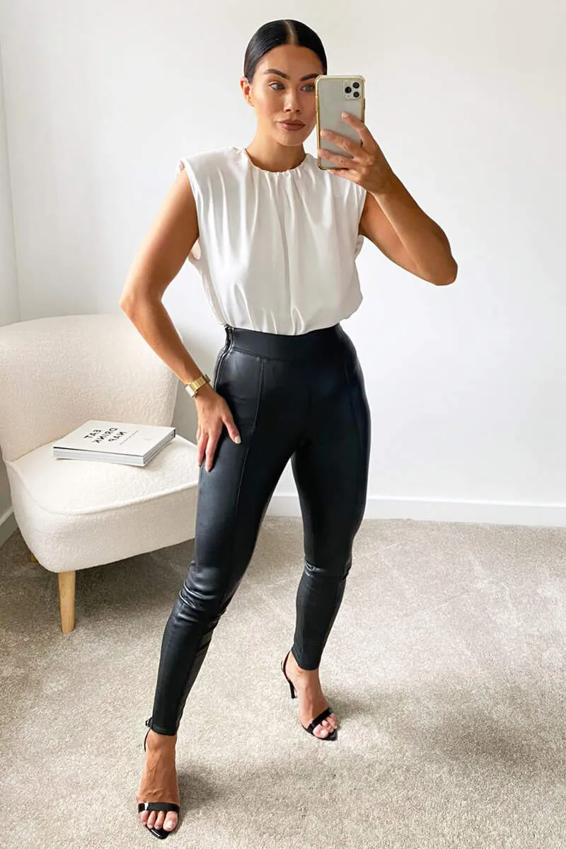 Cream Padded Shoulder Sleeveless Blouse sold by AX Paris product image thumbnail 4