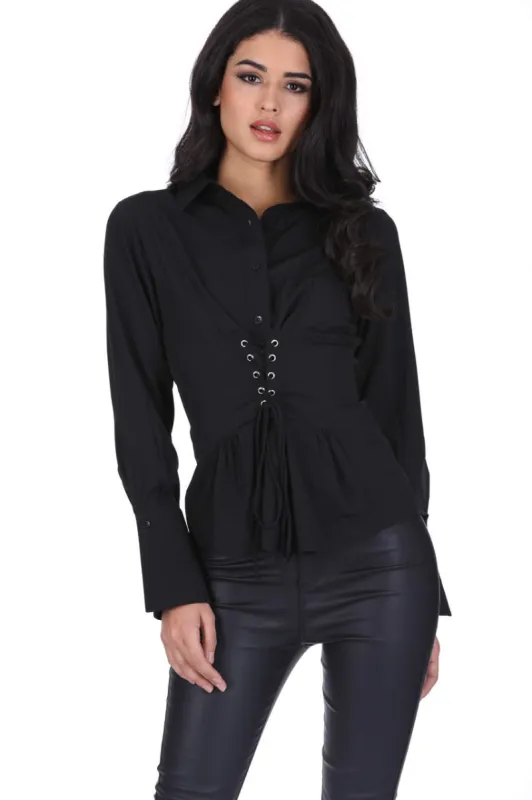 Black Corset Tie Shirt sold by AX Paris