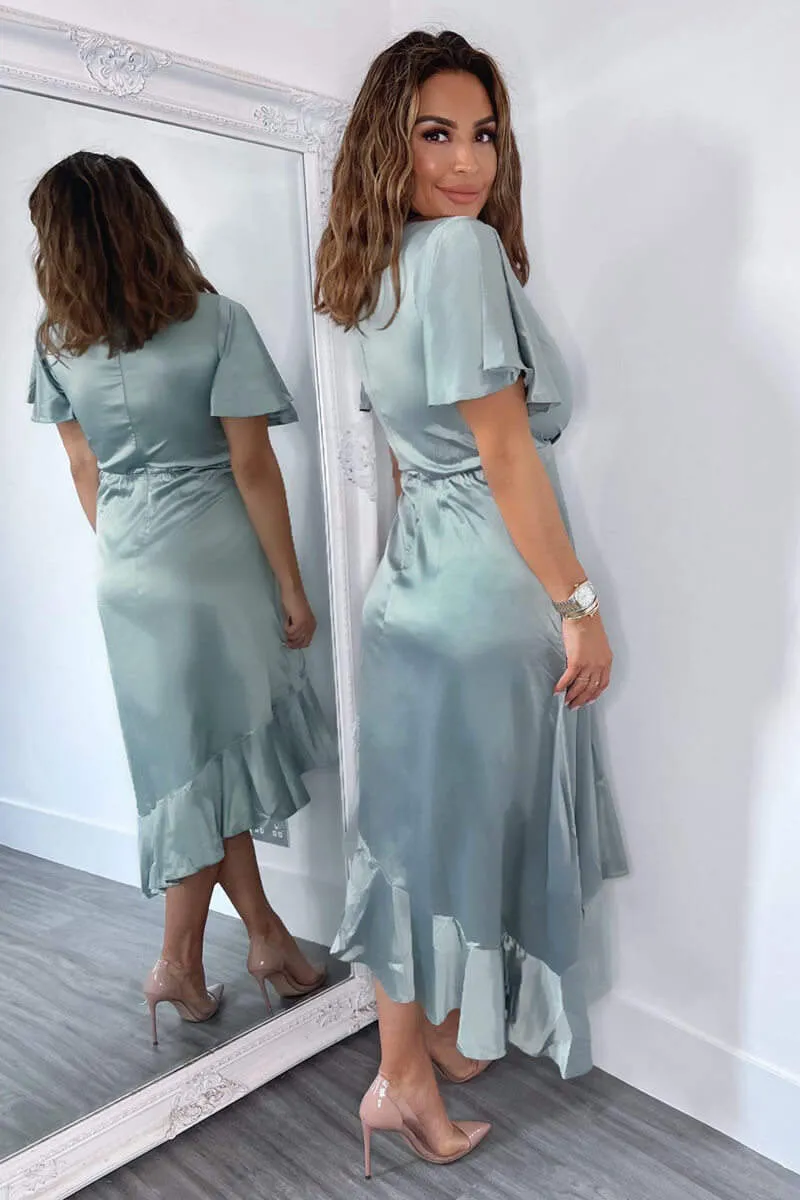 Duck Egg Satin Frill Hem Short Sleeve Midi Dress sold by AX Paris product image thumbnail 5