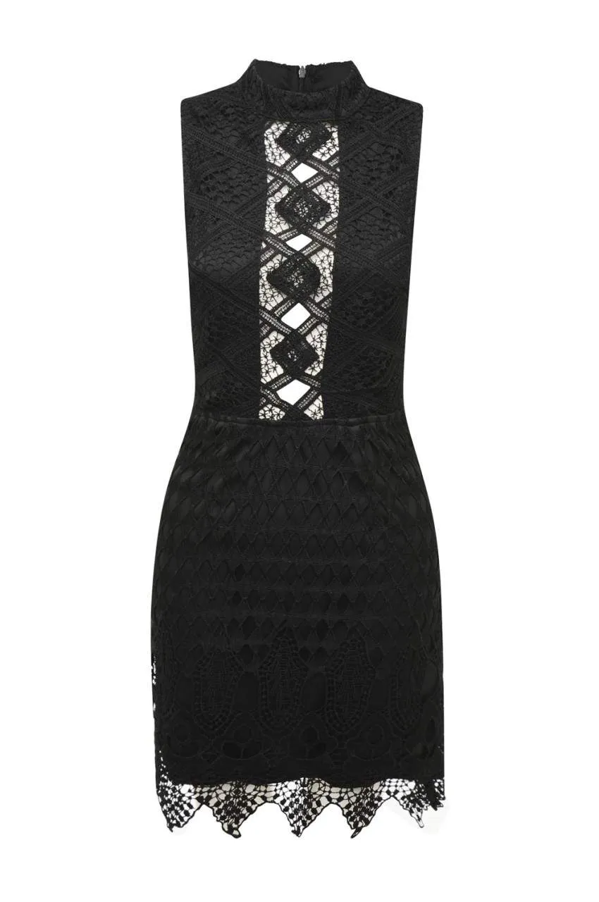 Black Mini Dress with Crochet Overlay sold by AX Paris product image thumbnail 4
