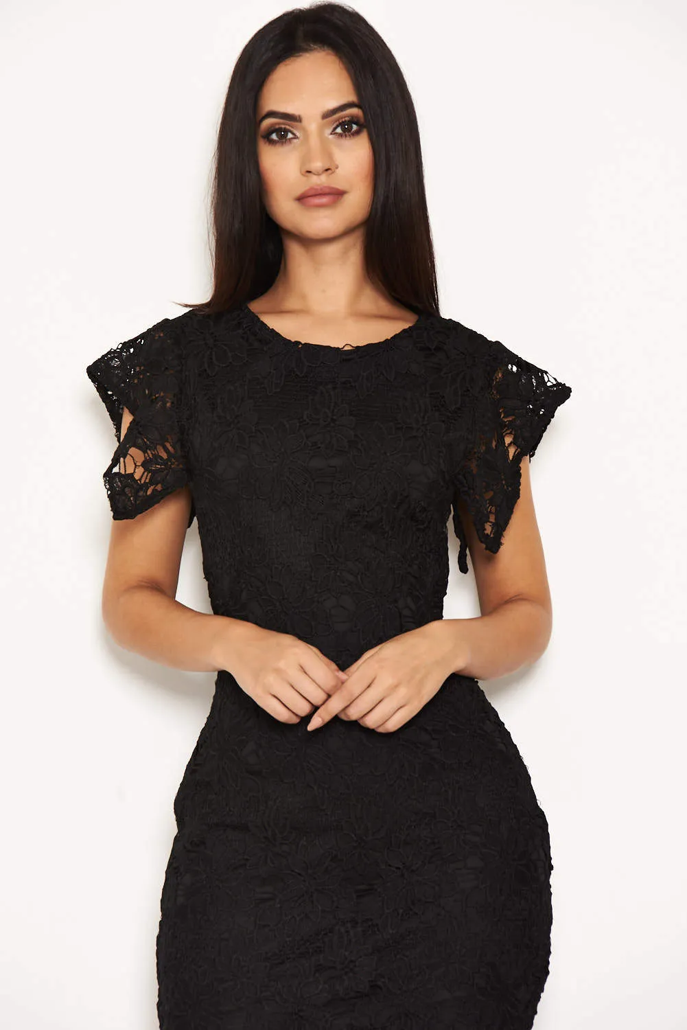 Black Crochet Detail Midi Dress sold by AX Paris product image thumbnail 5