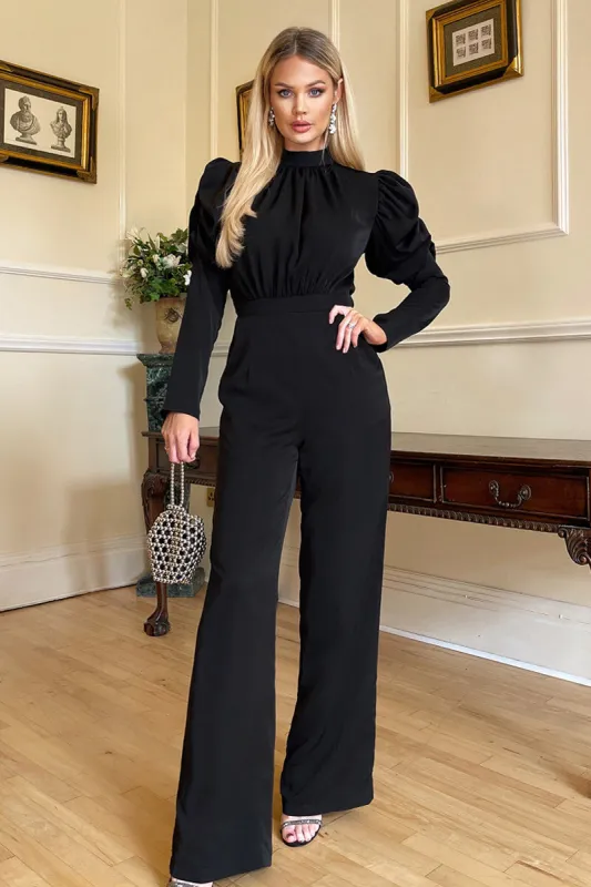 Black High Neck Puff Sleeve Jumpsuit sold by AX Paris
