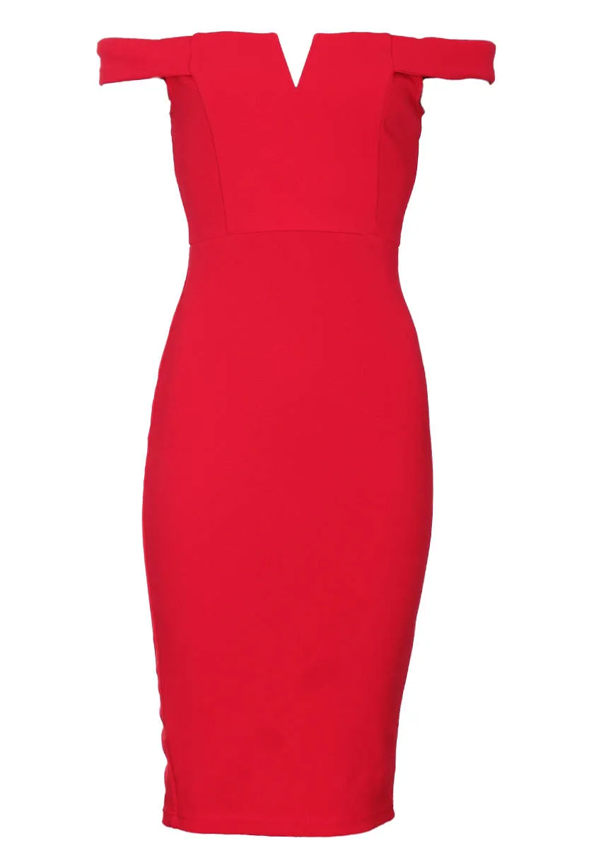 Red Off The Shoulder Cut Out Midi Dress sold by AX Paris product image thumbnail 4