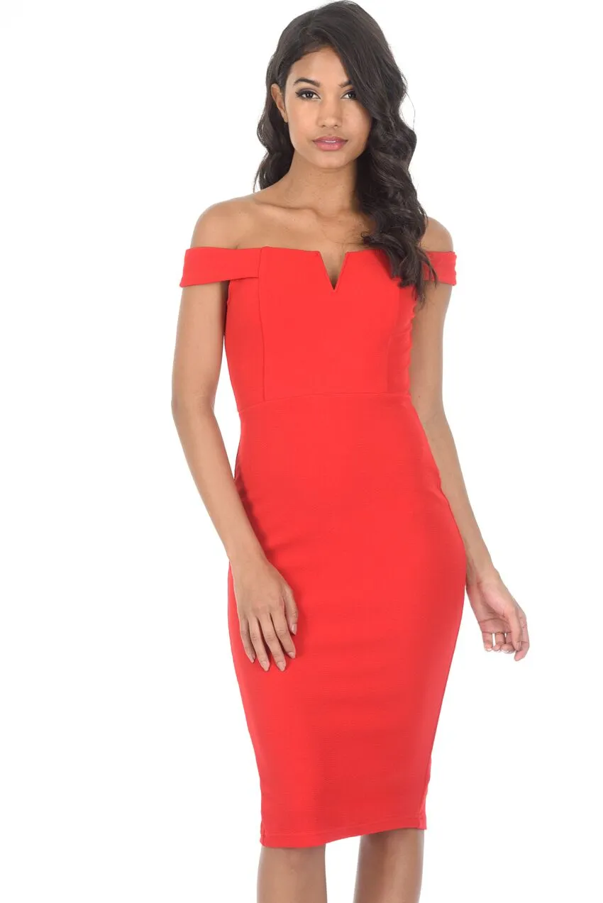 Red Off The Shoulder Cut Out Midi Dress sold by AX Paris