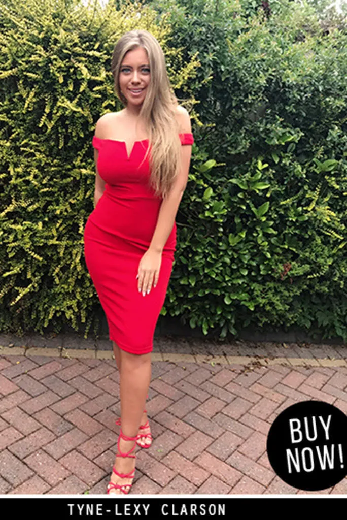 Red Off The Shoulder Cut Out Midi Dress sold by AX Paris product image thumbnail 2