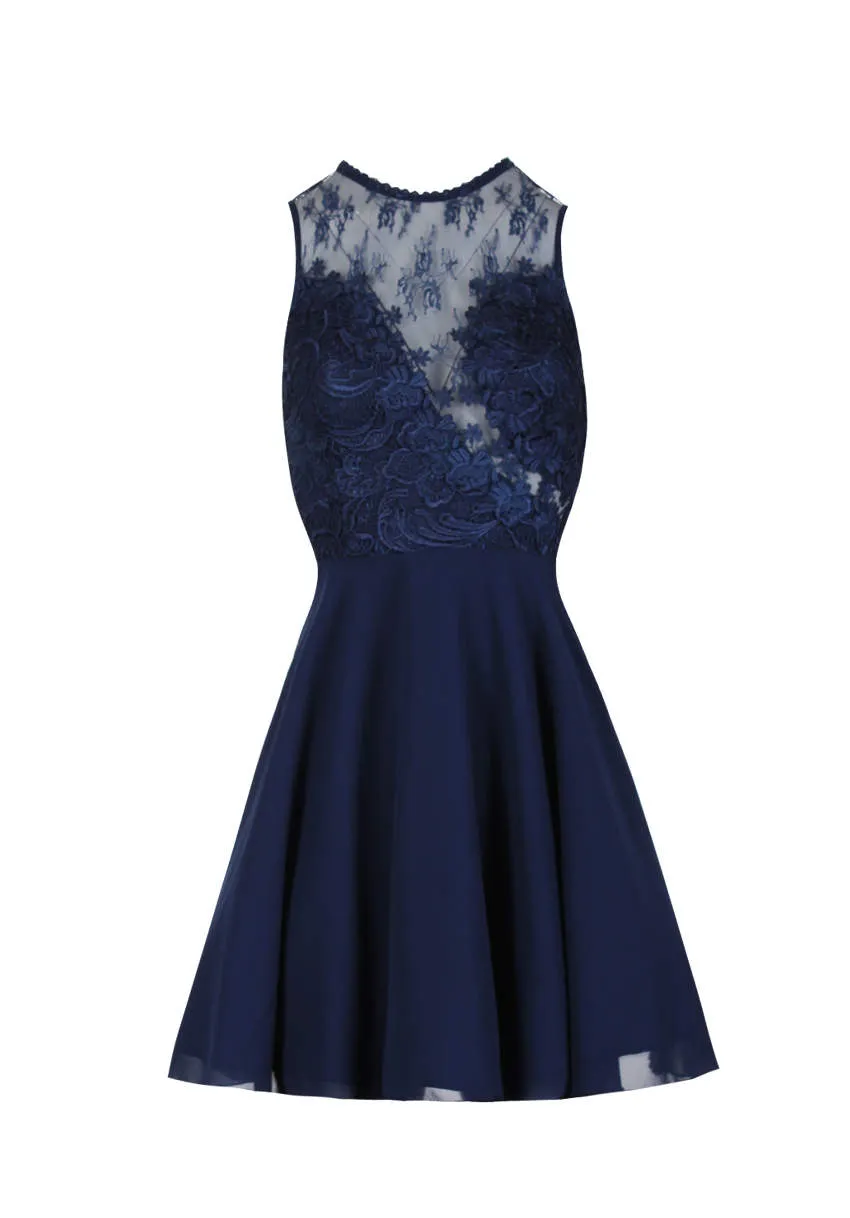 Navy Embroidered Lace Skater Dress sold by AX Paris product image thumbnail 4