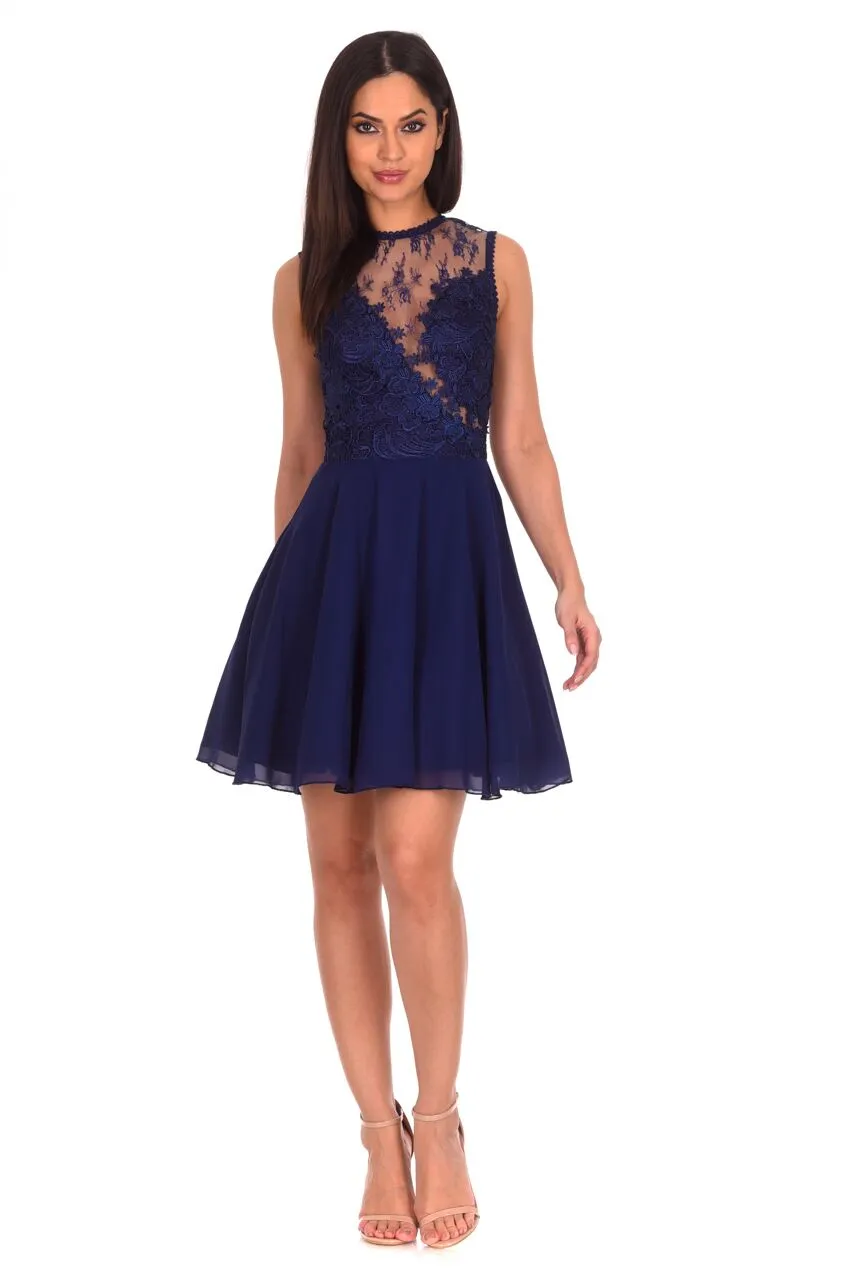 Navy Embroidered Lace Skater Dress sold by AX Paris product image thumbnail 2