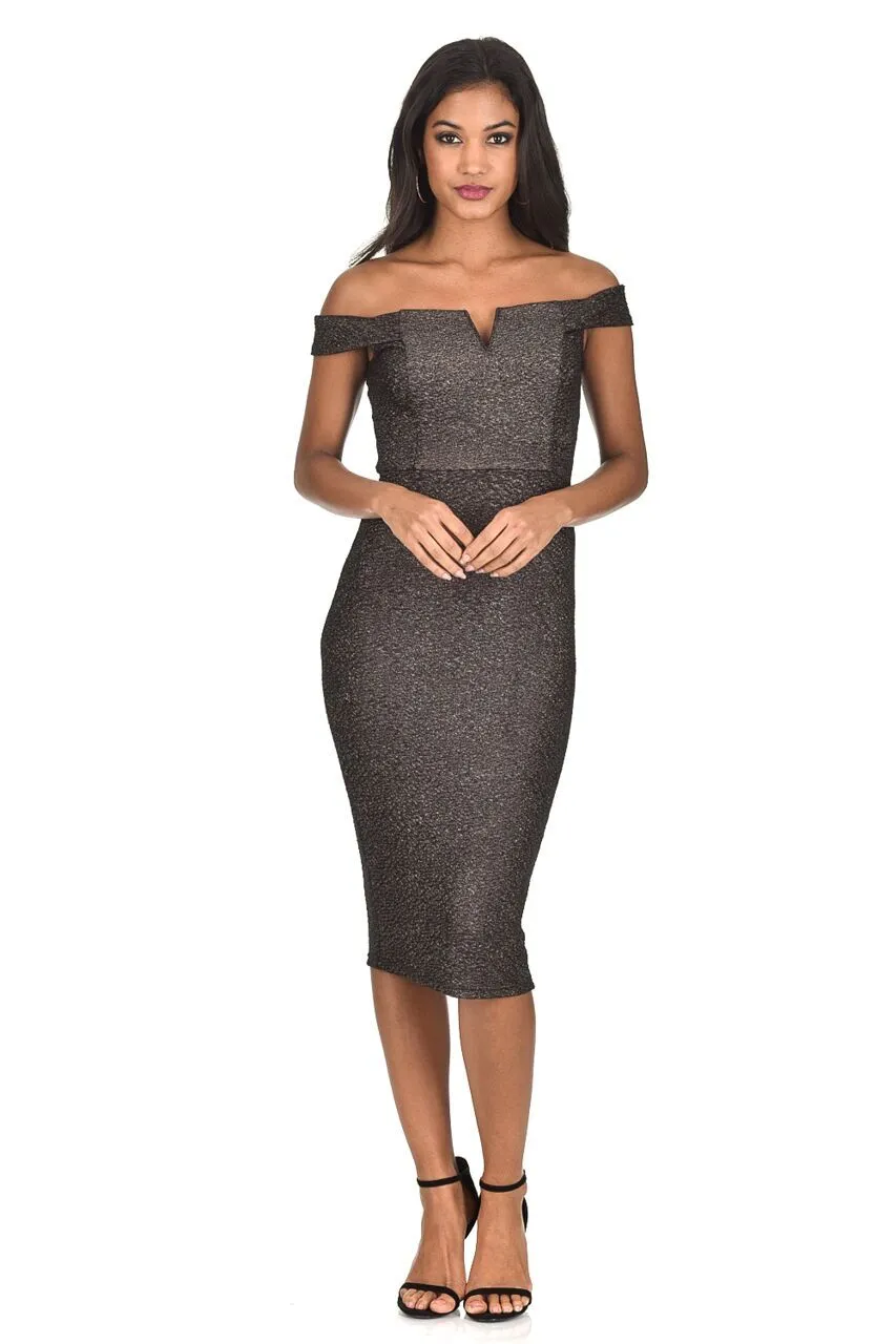 Black Off The Shoulder Sparkle Midi Dress sold by AX Paris product image thumbnail 2
