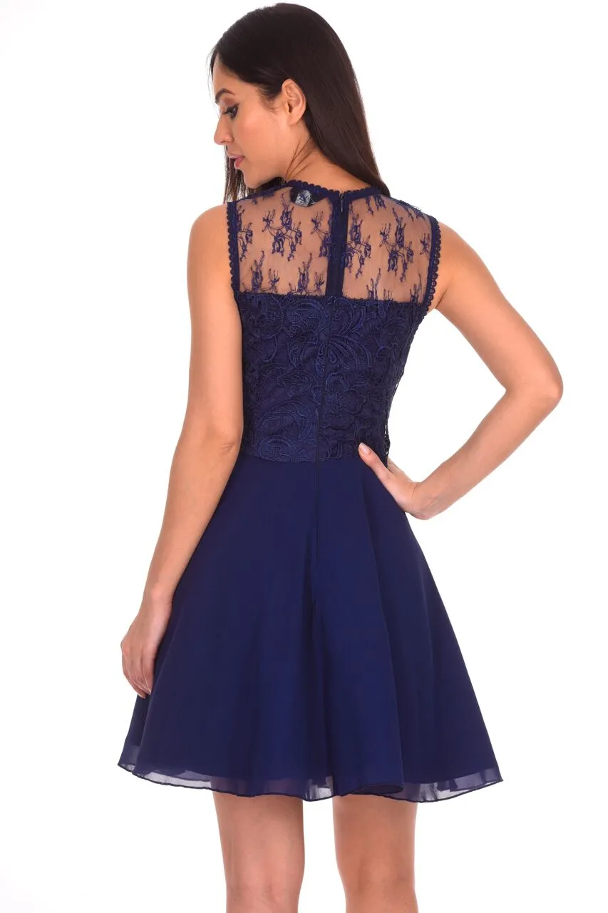 Navy Embroidered Lace Skater Dress sold by AX Paris product image thumbnail 3