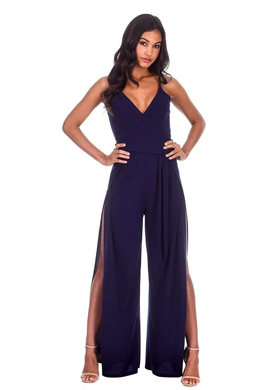 Navy Wide Leg Thigh Split Jumpsuit sold by AX Paris product image thumbnail 2