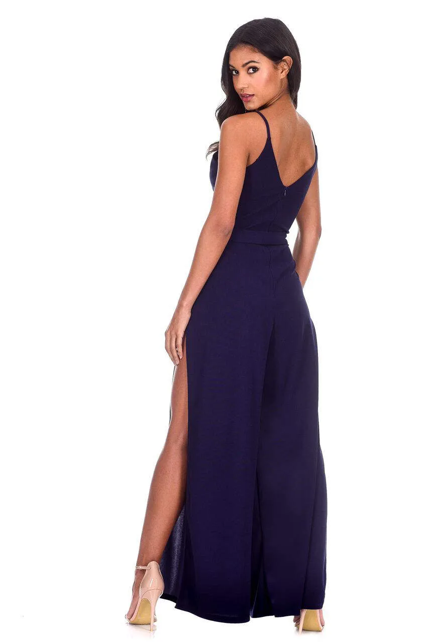 Navy Wide Leg Thigh Split Jumpsuit sold by AX Paris product image thumbnail 3