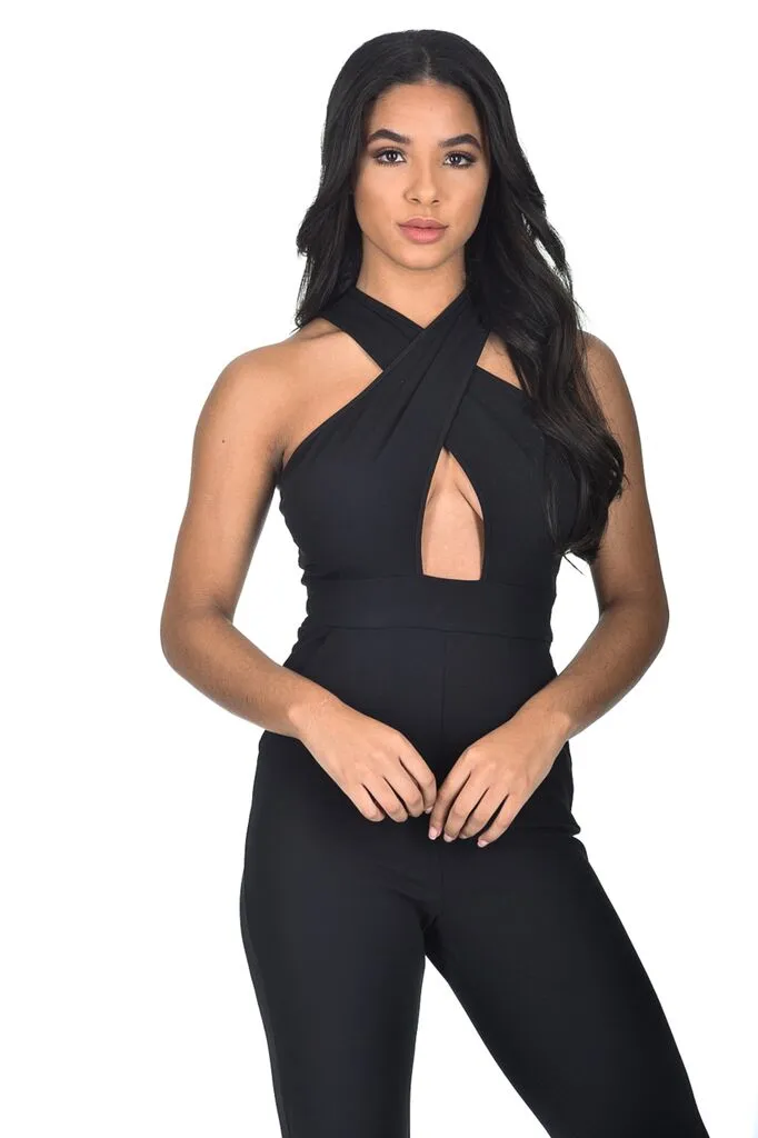 Black Cross Over Halter Neck Jumpsuit sold by AX Paris product image thumbnail 3