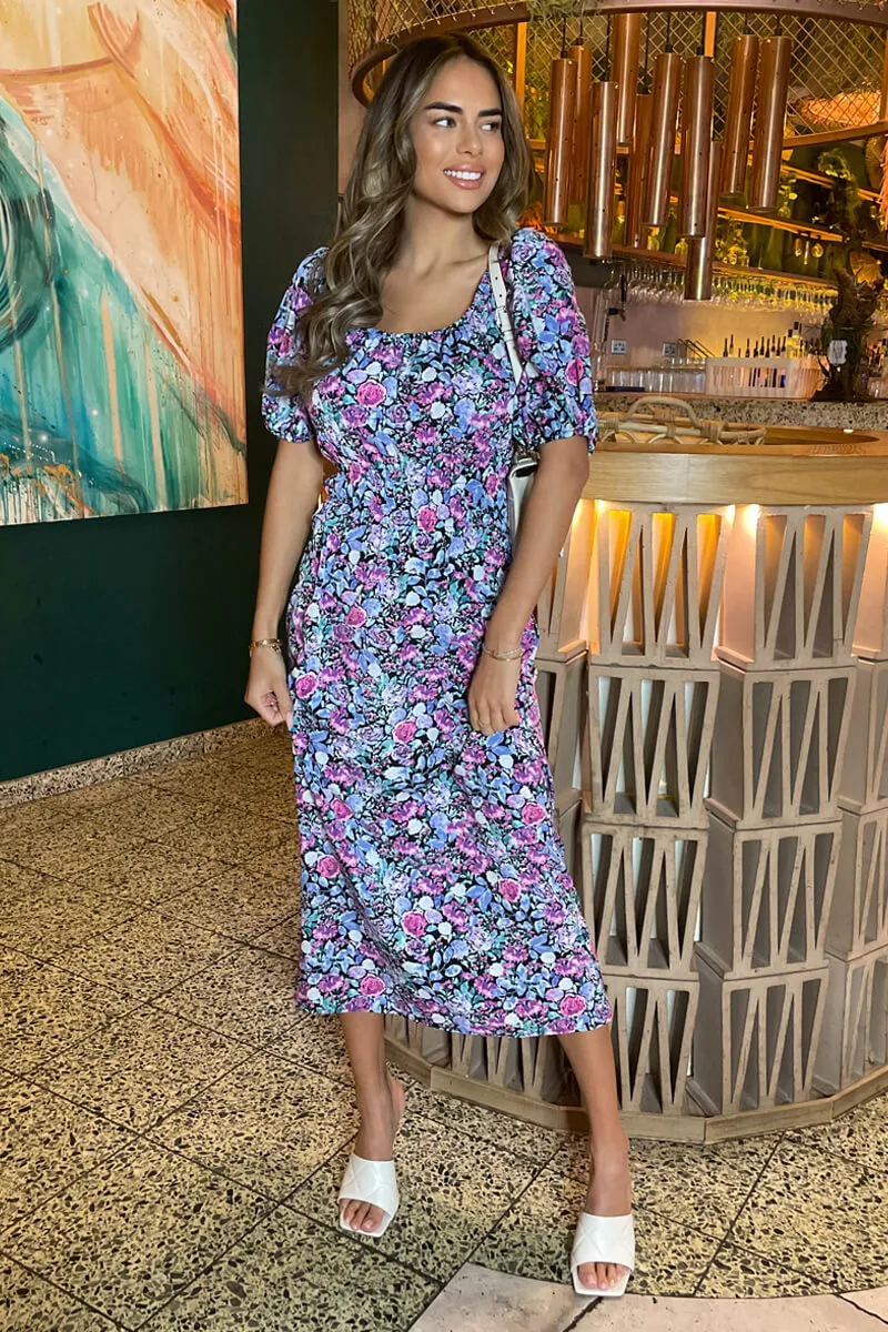 Lilac Floral Printed Puff Sleeve Midi Dress sold by AX Paris product image thumbnail 4