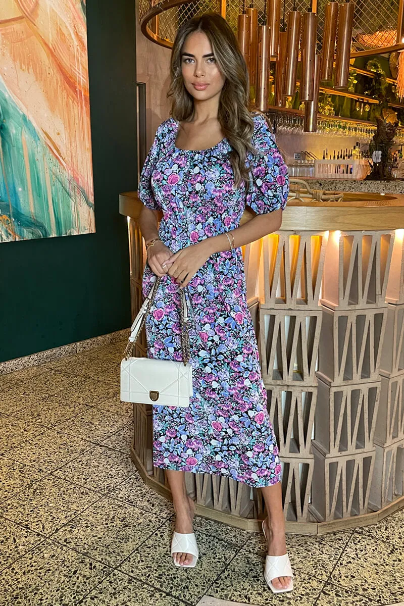 Lilac Floral Printed Puff Sleeve Midi Dress sold by AX Paris product image thumbnail 3