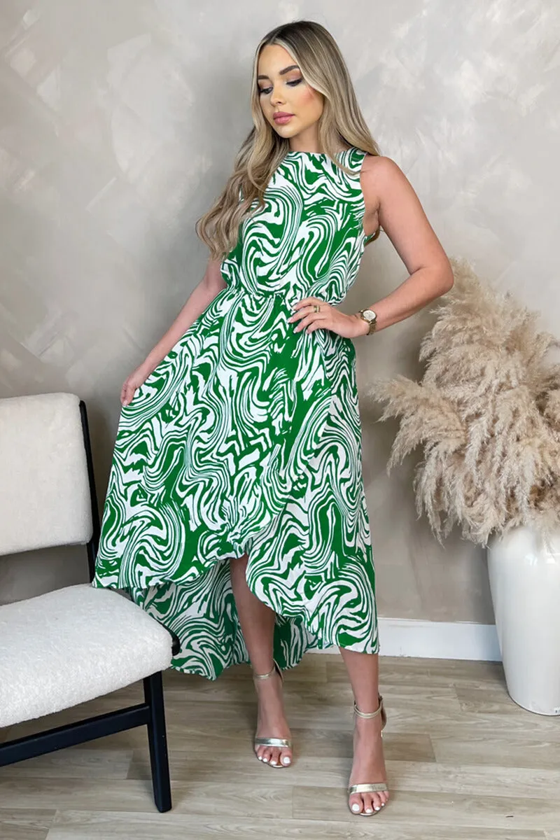 Green Printed Round Neck Sleeveless Wrap Skirt Midi Dress sold by AX Paris product image thumbnail 3